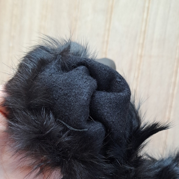 Vitro Genuine Rabbit Fur Cuff Black Leather Gloves Luxury Classic Stretchable - Picture 6 of 11